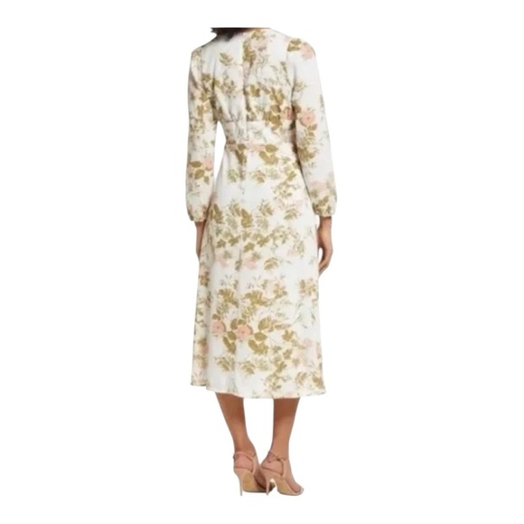 NWT 1. State Floral Long Sleeve V-Neck Midi Dress with Front Slit Size 4 - Picture 2 of 7